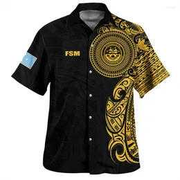 Men's Casual Shirts Harajuku Summer 3D Federated States Of Micronesia Flag Tribal Printing FSM Coat Arm Emblem Short Tops