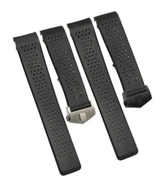 Uhren Bänder 22 mm 24 mm schwarzes Lüftungsband für Carrera Silicon Gummi -Wasserdicht -Gurt Armband Belt1653439