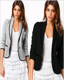 Neue Blazer Mode Frauen Frühling Herbst Slim Short Design Turnenkragen Blazer Grey Black Short Coats Jacke für Frauen Europa SI3840229