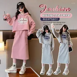 Set di abbigliamento ragazze con cappuccio felpa con cappuccio primaverili grandi bambini a maniche lunghe abiti 2 pezzi in abiti autunnali adolescenti abiti da moda per bambini abiti