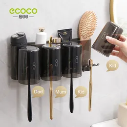 Ecoco Toothbrush Holder Wall Toothbrush Arganizer Tooth Brush Cup Toothpaste Squeezer Dispenserバスルームアクセサリーオーガナイザー