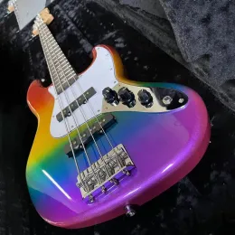 Cables Children Bass Rainbow Electric Bass Guitar 4 String Short Scale Bass Guitar High Glossy Mini Bass Guitarra