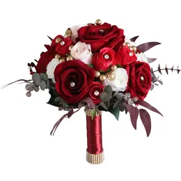 Red Artifical Rose Flowers Bridal Holding Bouquet Accessoires De Mariage Ramo Boda Novia