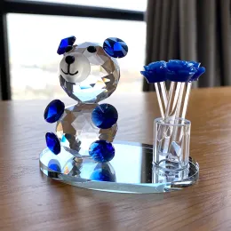 フラワークラフトのクリスタルベアペーパーウェイトガラス動物用品の置物美しい飾り手作りの小さなミニチュアホームテーブルの装飾