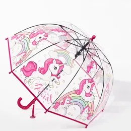 Partelo-filho Unicorn Arch Long Handle Umbrella Children Aux dando um punhal automático de arco-íris Apollo Pattern Transparent Umbrella.