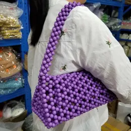 Totes Customized Versatile Summer Ladies Handbag 2024 Acrylic Beaded Pearl Handwoven Hollow Design Triangle Women's Shoulder Bag