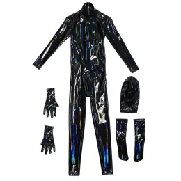 Cosplay Men Maidsuit turista PU Leather Shiny Pvc Catsuit Laser Wet Look High Elastic Full Body Body Sthers Bodystocking Bodystocking