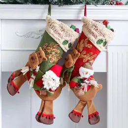 Сумки для хранения рождественские чулки Санта -Клаус лосей медведь снеговик плюшевые домашние конфеты подарки камин дерево висящие украшения
