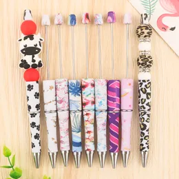 Kovict 5pcs Leopard Print Print Plastic Bead Pens Ballpoint Black Ink Diy Office Propect Pustie Procome Gifts Канцелярские товары