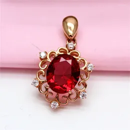 Chains 585 Purple Gold Inlaid Ruby Pendant Court Style Plated 14K Rose High-end Elegant Openwork Design Wedding Jewelry For Women