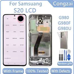 AMOLED LCD för Samsung Galaxy S20 LCD med ram G980 G980U G980F/DS Display Touch G981B Skärm digitizer Assembly
