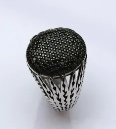 925 Sterling Silver Hollow Design Multi Black Cz Stones حلقات كوكتيل مرصعة للرجال على شكل بيضاوي الشكل تركيا Jewelry1305008