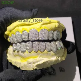 Moissanite personalizada 925 dentes prateados Grillz Silver Diamond Hip Hop Tooth Grills for Men Mulheres Jóias Passe o Teste de Diamante