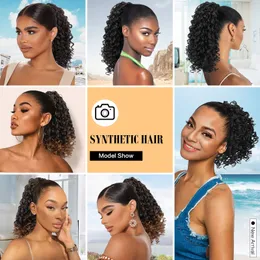 Synthetisches Seil Deep Wave Ponytail Frauen Kurzer lockiger Pferdeschwanz Seil Seilponytail Kinder 6-Zoll schwarz lockiger Pferdeschwanz