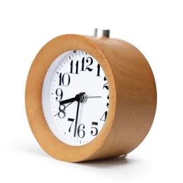 Relógio de madeira feita à mão clássica pequena de madeira redonda silenciosa despertador de mesa com lâmpada de mesa para dropshipping home