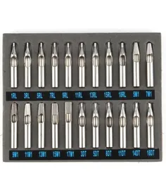 22 Pcslot Quality Pro Stainless Steel Round Tattoo Nozzles Tips Needles Grip Machine Set Drop 6968584