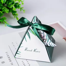 Wrap regalo 30pcs/Lot Green Tema Wedding Candy Boxes with Ribbons Tea Party Favors Regali per gli ospiti Case da doccia da sposa