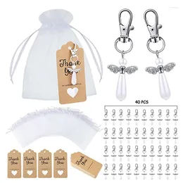 Party bevorzugt 120 Stücke Angel Design Keychain -Gefälligkeiten Set Metall Anhänger Key Ring Danke Kraft Tags Organza -Taschen