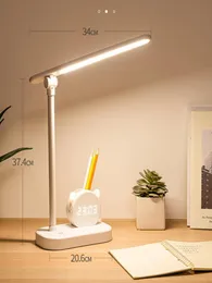 Bordslamppenna Holder Desk med Clock Eye Protection Student Dormitory Large Capacity Lamp Top8348972
