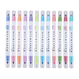 2pcs/Set Milkliner Highlighter Pen Stationery Double Hed Fluorescent Marker Pen 12 Color