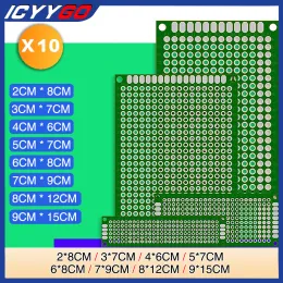 10 pezzi (2x8 3x7 4x6 5x7 7x9 cm) a doppia parte del kit prototipo di prototipo di scheda a circuito stampato a doppia facciata FR4 Assortimento