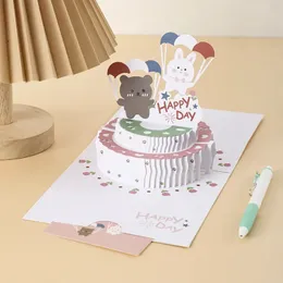 新しい2024お誕生日おめでとう3D 3次元折りたたみケーキ漫画のグリーティングカードの女の子の誕生日グリーティングカードギフトカードEnvelope1。 3D