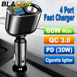 Blalion USB Socket Car Careette Lighter Charge Quick Pd QC 3.0 Auto Charger 66W Type C for 12V 24V Motorcycle Boat Truck Marine