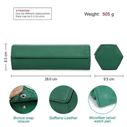 أعلى 2/3/4Slots Watch Watch Box Box Saffiano Genuine Leather Watch Watch Travel Box Box Jewelry Storage Organizer Green Portable Watch Case