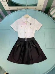 New baby tracksuits high quality girls Dress suit kids designer clothes Size 90-150 CM White collar shirt and black short skirt 24April