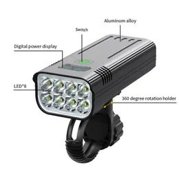 2pcs 10000mah Bike Light USB قابلة لإعادة الشحن 5000LM للمصباح الأمامي للدراجة 8*LED Super Bright Fright Front Lights Accessories Bicycle