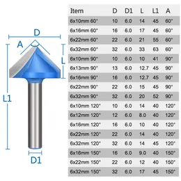 6mm Milling Cutter V Bit Solid 3D Wood MDF Router Bit 60 90 120 150 Degrees Milling Cutters