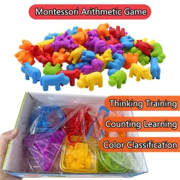 Animal Sucker Montessori Contagem de brinquedos matemáticos moldam jogos de classificação de cores Jardim de infância Ajuda as crianças aprendendo brinquedos