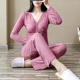 Conjunto de enfermagem de maternidade de outono e inverno 2pcs/conjunto gestante Modal Modal Modal Afrie pijama para mulheres grávidas