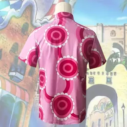 New Anime ONE PIECE Sanji Pink Shirt for Unisex Adult Kids Summer Short Sleeve Shirt Halloween Party Cosplay Costume