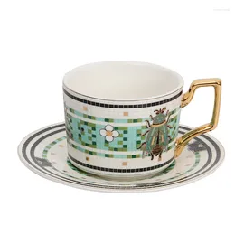 Teaware set l Light Luxury American Pastoral Style Ceramic Tracing Gold Rim Mug Dish Set Vintage Afternoon Te Cup