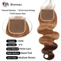 Ombre Body Wave Bundles With Closure 27/4 Honey Blonde Brazilian Body Wave Human Hair 3 Bundles With 4x4 Lace Closure For Women