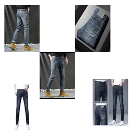 Purple Jeans Brand Designer Casual Fit Fit Blue Jeans Desenho diário de alta qualidade com botões de zíper apertado Slim Fit Small Feet Calças de comprimento Men.