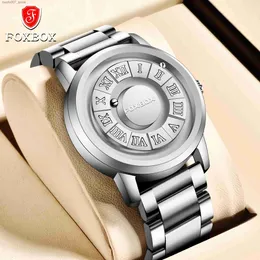 Armbanduhr Foxbox Creative Quartz für Männer Top -Band Business Leder Uhrengurt mit rollenden Perlen Magnetisch wasserdichtem Uhrenbetrieb