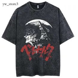 Herr t-shirts anime berserk vintage mangasyra tvättad t-shirt 100% bomullströjor hiphop streetwear korta ärmar trend grafiska tryckta toppar 9792