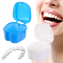 Caixa de banho da dentadura Caixa de dentes falsos de dentes odontológicos com recipiente de rede pendurada Plástico Organizador de dentes artificial Cuidado de dentes