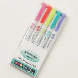 5Pcs Highlighter Marker Unique Comfortable Grip Bright-colored Stationery Supplies Highlighter Pen Fluorescent Pen