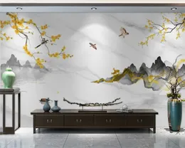 Beibehang 맞춤형 새로운 중국 스타일 TV 배경 거실, 꽃 새 풍경 침실, 침대 옆 벽지