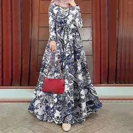 Sıradan elbiseler fırfırlı elbise kadınlar müslüman uzun kollu vintage kazak abaya dua kıyafetleri