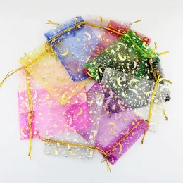 حقائب المجوهرات 100pcs 7x9cm 9x12cm Star Star Organza Christmas Draysring Gift Bag Bags Charm Bass