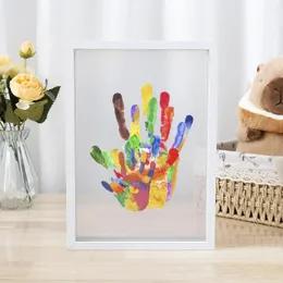 Frames Family Handprint Kit DIY handgefertigt klare po Rahmen Keepsake hölzern mit 6 Farben Stift Eraser Pinsel Weiß weiß