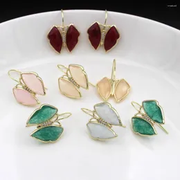 Hänghalsband 3Pair Trendy Smooth Polished Natural Stone örhängen Rose Quartz Red Green Agate Farterfly Charms