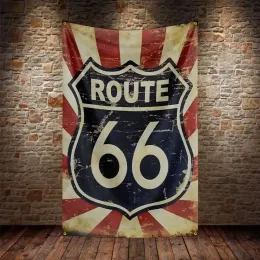 3x5ft 미국 Route 66 오토바이 깃발 폴리 에스테르 디지털 프린팅 자동차 ​​배너