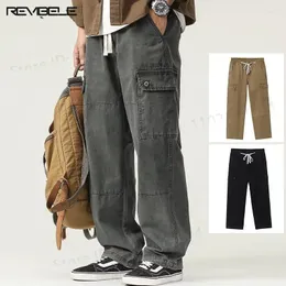 Herrenhosen Männer Cord-Cargo hochwertige trendige Multi-Taschenhosen Unisex japanischer Harajuku-Draw-String-Overalls Streetwear