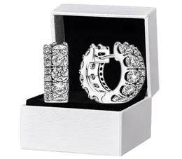 Brincos de pavimentação de banda dupla feminina para homens originais para autêntico 925 Sterling Silver Party Circle Stud Earring7891238