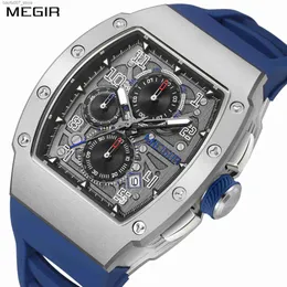 Armbanduhr Megir Blue Luxury Sport Mens Stahlschale wasserdichte leuchtende Militärquarzzeit Code Watch WIRT